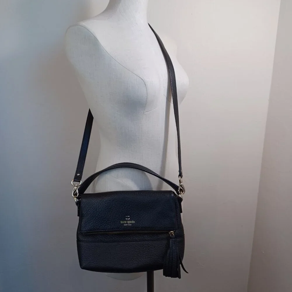 Kate Spade‎ New York Leather Bag Black Pebble Crossbody Handbag Purse